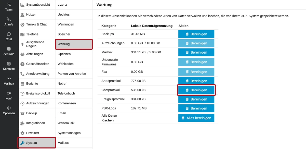 3CX: Backup bereinigen